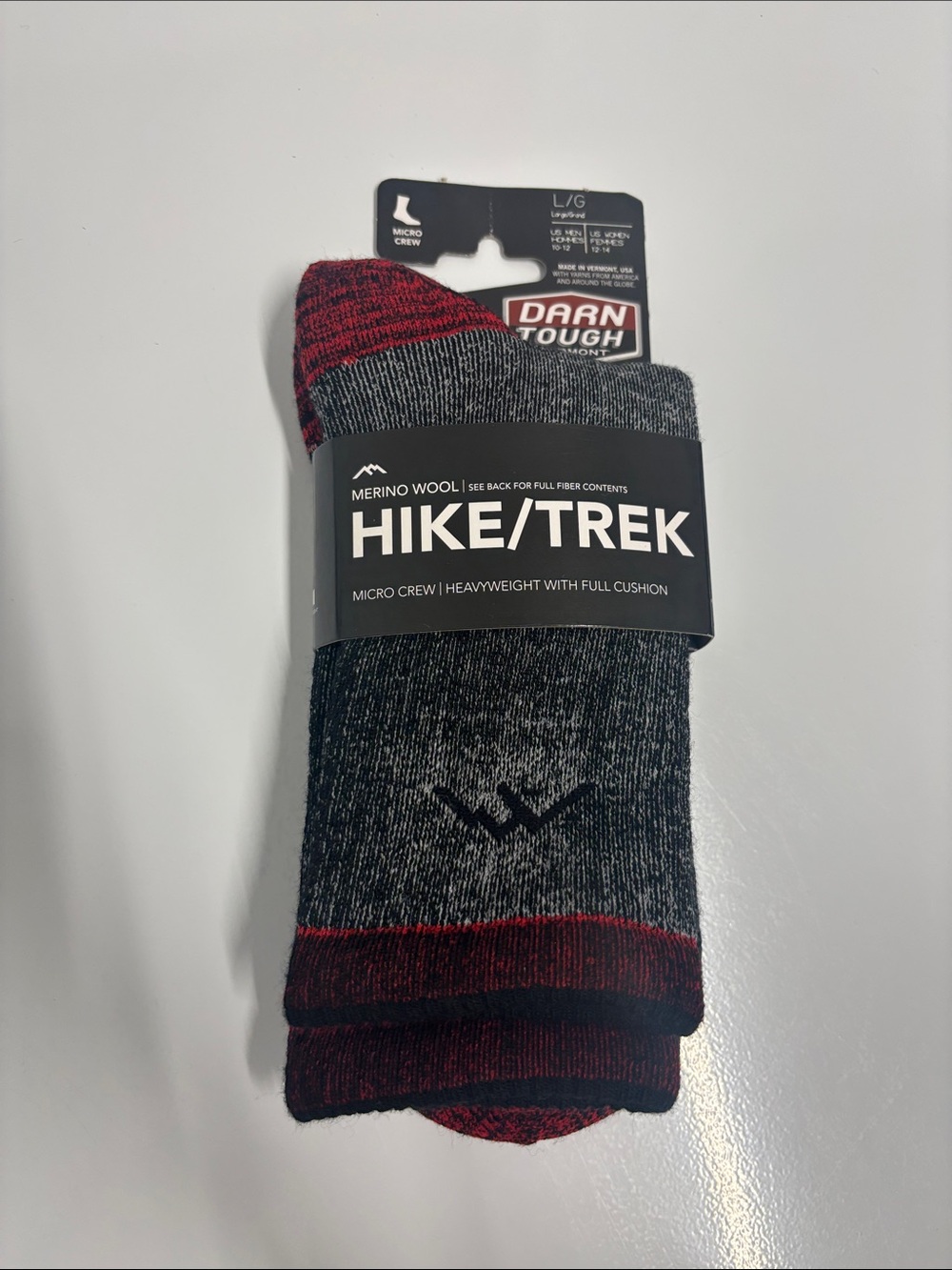 Darn Tough Hike/Trek Merino Wool Crew Socks style 1953 size large